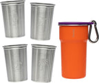 bzyoo Nesting Stainless Steel Camping Cup Set with Hook – 5-in-1 Stackable Durable 9oz Campstack Cup Set for Hiking, Backpacking & Outdoor Adventures (Orange)