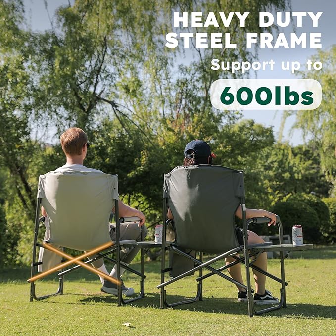 Colegence Oversized Directors Camping Chair Set of 2 Support 600 LBS, Heavy Duty Folding Outdoor Chairs with Detachable Side Pocket and Adjustable Side Table for Outside Beach,Lawn,Fishing (Red)