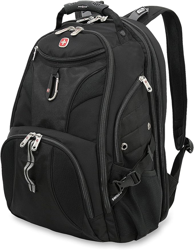 SwissGear 1900 ScanSmart 17” Laptop Backpack Black – Reflective Tech Backpack with ScanSmart Compartment – Multiple Organizer Pockets & RFID Scan Blocking Technology