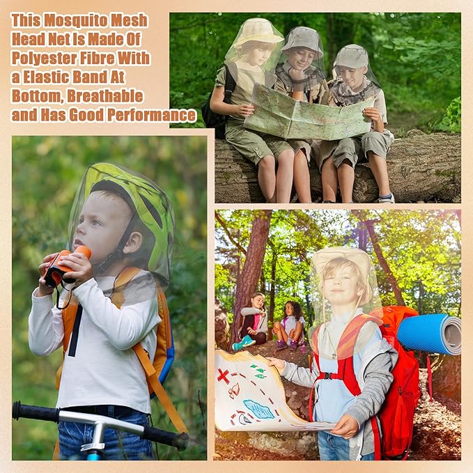 Hestya 2 Pack Mosquito Head Mesh Net Midge Insects Bugs Head Face Net Protecting for Outdoor Hiking Camping Climbing Walking(Beige, Light Gray)