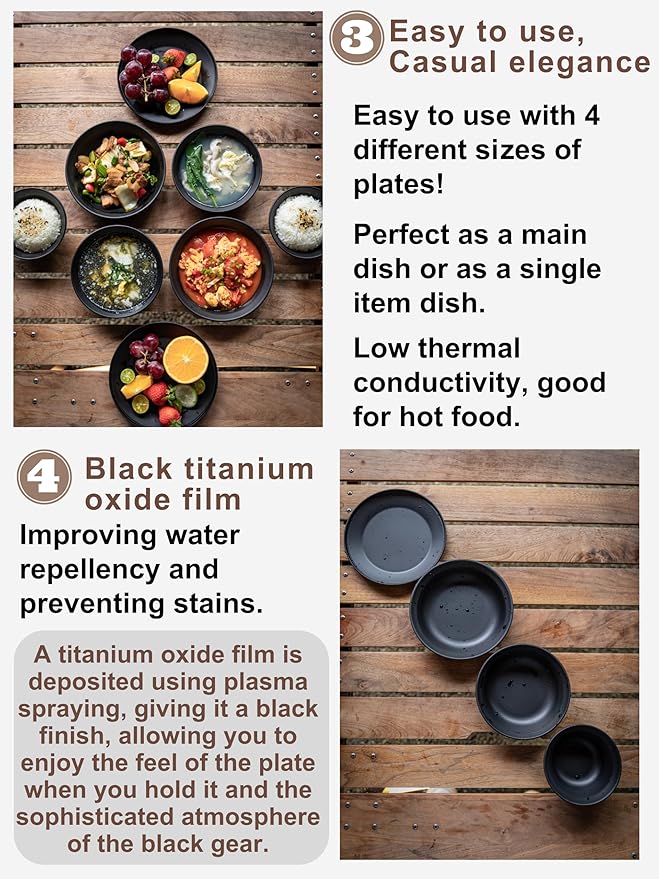 CAMPINGMOON 8pcs Camping Mess Kit Φ4.7"~Φ7" Bowls Plates Black BKS395-2S