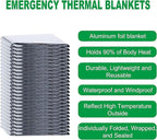 SearQing Emergency Mylar Thermal Blankets Space Blanket(50 Pack)-Camping Blanket Designed for Outdoors, Hiking, Survival, Marathons, Retain Body Heat(Silver Color)