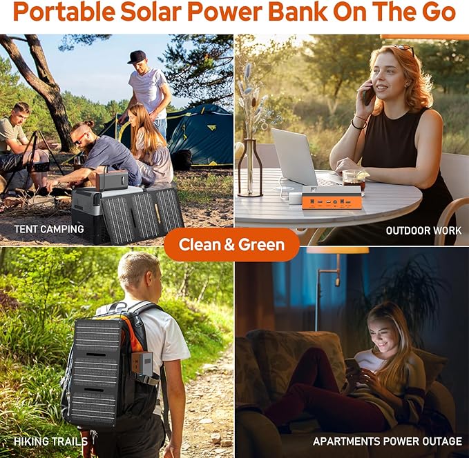 Portable Power Bank with AC Outlet, 65W 110V Portable Laptop Charger Battery Bank 24000mAh External Battery Pack Backup Power Source for Outdoor Tent Camping RV Home Office Smart Devices-Orange