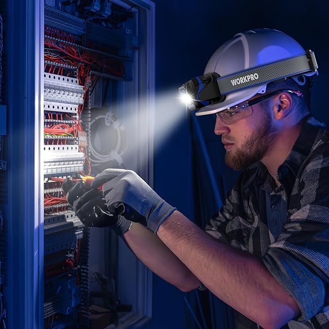 WORKPRO Rechargeable Headlamp, 1200LM Super Bright Head Lamp with White Red Light, Motion Sensor, Memory Function, Shockproof & IPX6 Waterproof Headlight for Camping, Hiking, Fishing, Repair