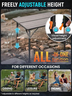 KingCamp Folding Glass Fiber Camping Table, Portable Camp Table with Adjustable Height Aluminum Legs & Carry Bag for Outdoor, Picnic, Beach, Party, Indoor, Use for 2-4 People