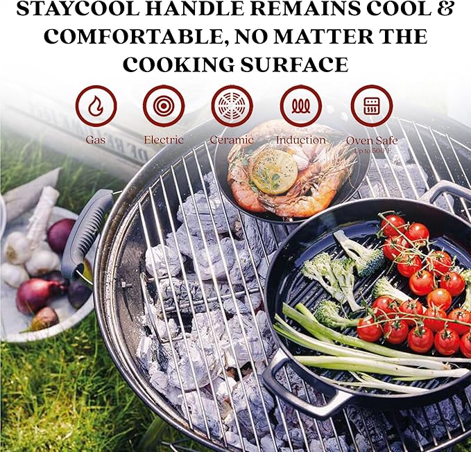 Alva Nori 11" Pre-Seasoned Cast Iron Grill Pan – PFAS, PFOA & PTFE-Free Nonstick – Lightweight, Easy to Clean – All Stovetops & Oven Safe – Premium Black Griddle