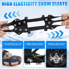 Ice Cleats for Shoes and Boots Snow Traction Cleats Crampons for Walking on Snow and Ice 9 Studs Non-Slip Overshoe Rubber Anti Slip Crampons Slip-on Stretch Footwear Winter Hiking Climbing Ice Fishing
