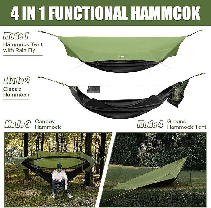 Night Cat Camping Hammock Tent: Lightweight Portable 4 in 1 Hammock with Rain Tarp and Mosquito Net for Hiking Jungle Outdoor