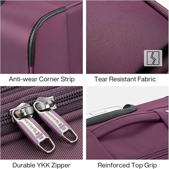 Hanke 3 Piece Luggage Sets Softside Expandable Carry On Luggage Set Travel Suitcase Sets with Spinner Wheels TSA Approved Luggage(Purple, 20in/24in/28in)