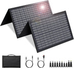 60W Solar Panel for Portable Power Station, Foldable Solar Panel with 12-18V DC Output/USB QC3.0/USB C(10 Changeable DC Adapters), Portable Solar Panels for Camping, Home, Travel, Rv