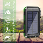 Solar Charger Power Bank, 20000mAh Portable Outdoor Waterproof Solar Battery Charger, Camping External Backup Battery Pack USB C Ports Input/Output, 2 Led Light Flashlight with Compass (Green)
