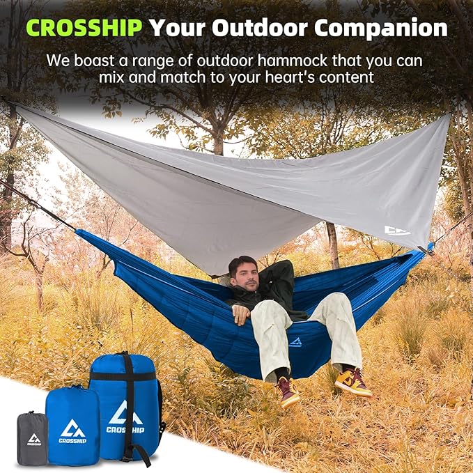 Hammock Underquilt for Camping Hammock - Blue - Full Length Camping Quilt for Lightweight Soft Warm 3-4 Seasons 41-68°F, for Hiking Backpacking Traveling Beach (Hold Up to 500lbs)
