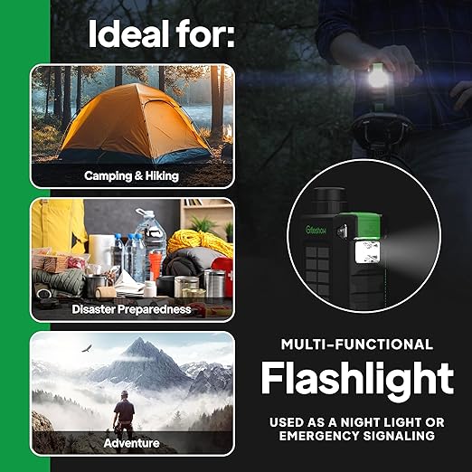 Greeshow Electric Portable Water Filter Camping - Solar Powered, Hand Crank, USB Charging, Water Purifier Survival with Emergency Light for Hiking Backpacking Travel Outdoor, Phone Charger, GS-2811