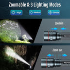 Rechargeable Flashlights High Lumens, G1000 Super Bright Flash Light 2 Pack, Small Zoomable LED Flashlight with 3 Lighting Modes, Portable Flashlight for Camping Essentials (Battery Included)-Grey