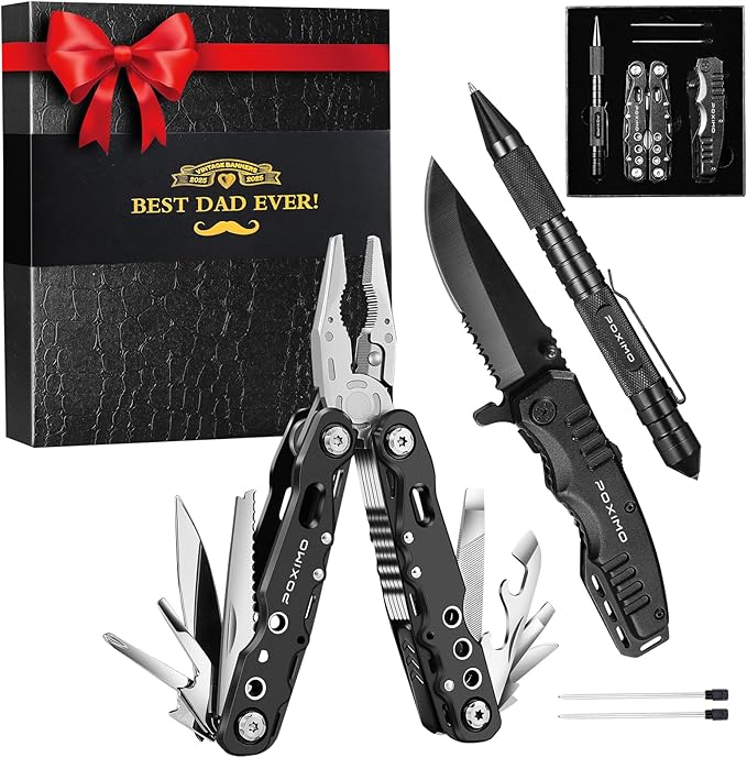 Multitool Gifts for Father, Dad Gift Set with 14 in 1 Multi-tool Pliers, Pocket Knife & Tactical Pen | Premium EDC Survival Kit for Camping, Car Emergency | Unique Practical Gift for Father Dad Him