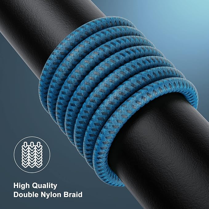Essri 2Pack for iPhone Charger Cord 1FT, Lighting Cable 1 Feet to USB Charging Cable, Nylon Braided Charging Cord 1 Foot Compatible with iPhone 14 13 12 11 X XS XR 15 Pad - Blue