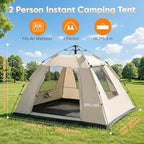 Golabs Pop Up Camping Tent for 2/3/4 Person, 1-Min Setup by Pre-Attached Pole, 4 Side Mesh& Door for View/Airflow, CT2 Instant Canopy Tent with PU1500mm Waterproof, for Outdoor/Camping/Music Festivals