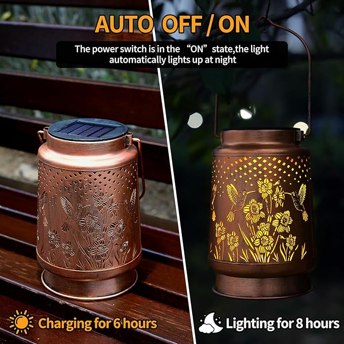 Solar Lanterns Outdoor Waterproof Hummingbird Garden Decorations Gifts for Women Gifts for Mom Grandma Birthday Gifts Hanging Solar Lanterns Outdoor for Patio Decoration, Deck, Lawn, Passageway