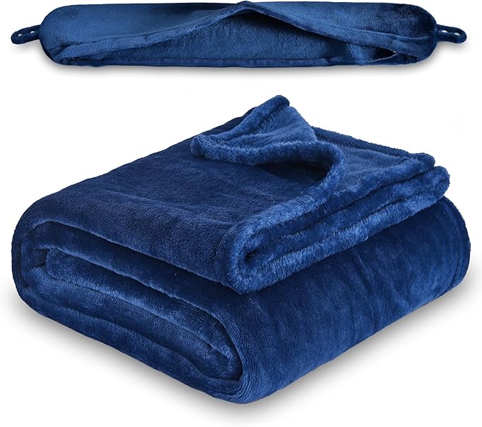 Multifunctional Neck Pillow, Soft Warm Blanket with Cozy Neck Pillow Case, Portable Blanket Set for Airplane, Camping, Car (Navy Blue)