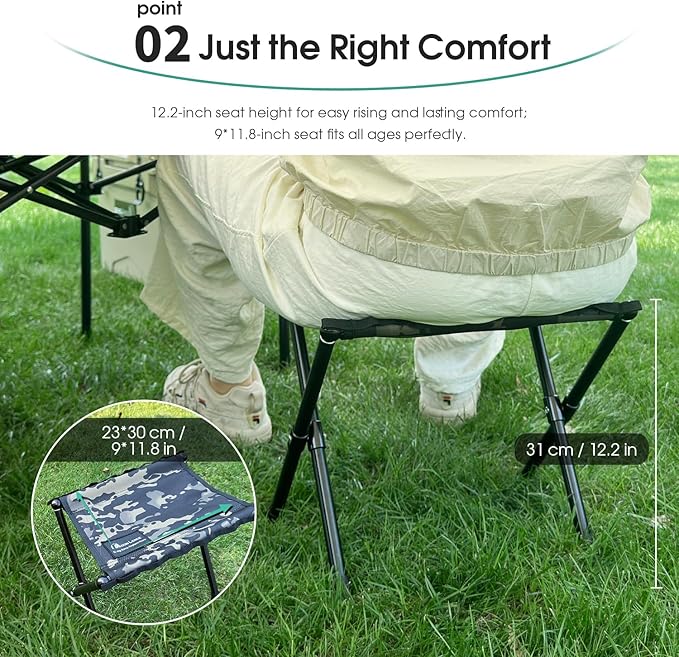 MOON LENCE Collapsible Camp Stool, Compact & Small Storage Size, Folding & Portable Outdoor Stool for Camping, Fishing, Travel, Gardening, Weight 1.3 Lbs with Carry Bag (Camouflage, L 14'')