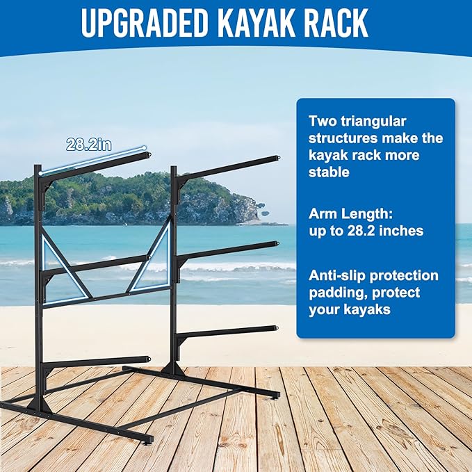 Kayak Rack for Outdoor Storage, Kayak Storage Rack, Adjustable Freestanding Kayak Rack Stand Holder for Paddleboard Surfboard for Indoor, Outdoor