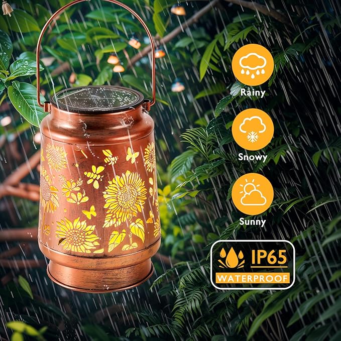 Homemory Solar Lanterns Sunflower Lights Outdoor Waterproof Garden Decor Women Gifts for Birthday, LED Hanging Solar Lights Metal Lantern Decoration Outside for Yard, Patio, Backyard, Porch, Lawn