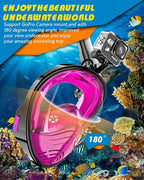 QingSong Full Face Snorkel Mask for Adults, Snorkeling Gear with Camera Mount, 180 Degree Panoramic View Snorkel Set Anti-Fog Anti-Leak