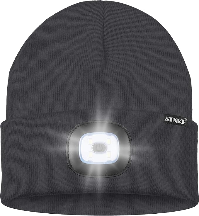 ATNKE LED Lighted Beanie Hat,USB Rechargeable 4 LED Running Headlamp Bright Cap with The Light Gifts for Men and Women