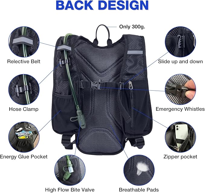 Hydration Backpack, Water Buffalo Hydration Backpack with 2L Water Bladder, Water Pack Backpack for Outdoor Sports of Running Hiking Camping Cycling Skiing for Women Men, Black