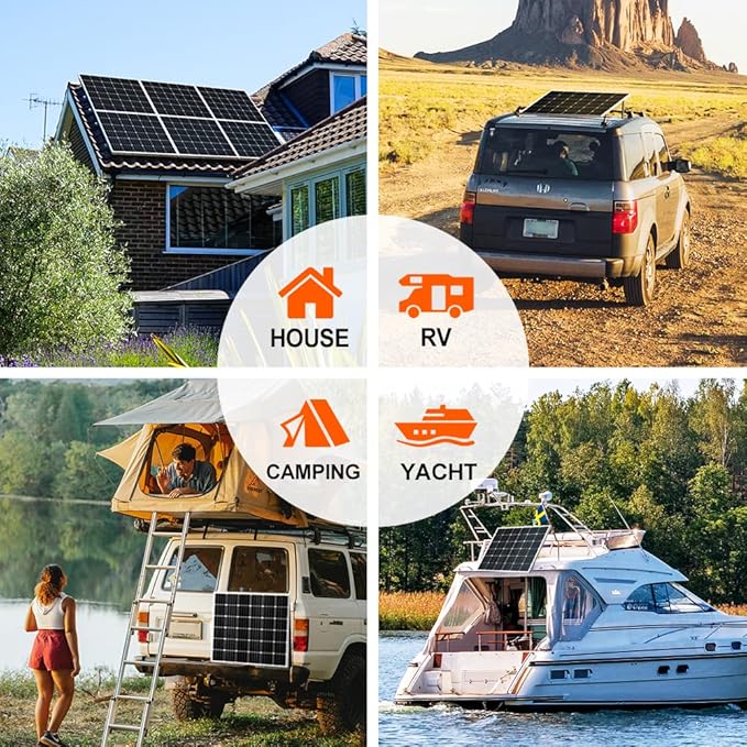 DOKIO 150W 18V Monocrystalline Solar Panel for 12V Systems, MC4 Connector, Aluminum Frame, Pre-Drilled Mounts for RV, Boat, Roof, Off-Grid Power