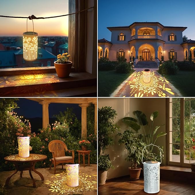 Solar Lanterns Outdoor Waterproof, Butterfly Hanging Solar Outdoor Lantern Birthday Gifts for Women White 1000MAH Solar Lights for Outside, Yard, Pathway, Patio, Garden Decor