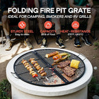 IDZO 36-Inch Foldable Fire Pit Grill Grate, Heavy-Duty Steel BBQ Grill, Cooking Grate with Handles, Portable Charcoal Grill for Campfire Cooking, Outdoor Stove Compatible, Black