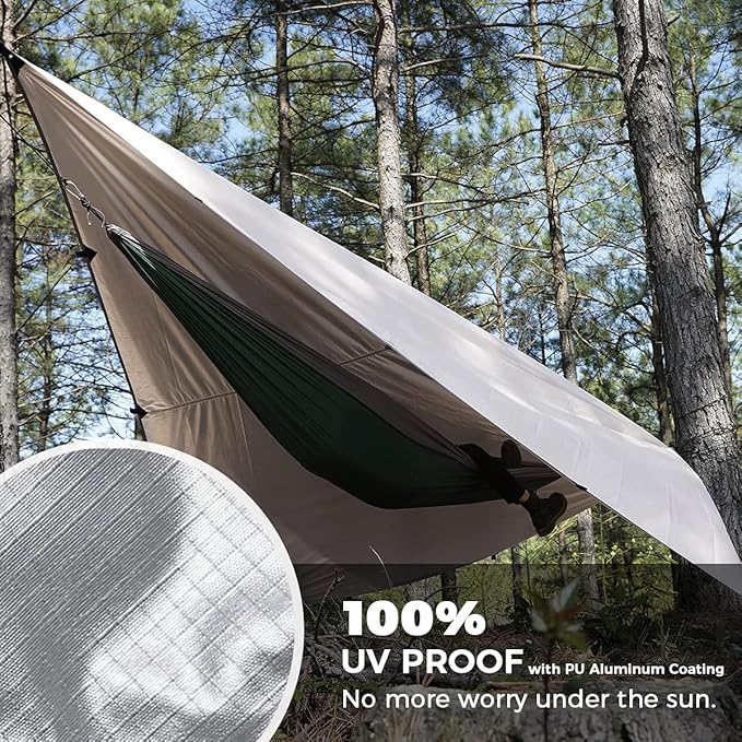 Bearhard Waterproof Camping Tarp, Lightweight Hammock Rain Fly, UV Protection and PU 3000mm Waterproof Backpacking Tarp, 10x10ft/10x12ft Large Tent Footprint or Shelter Kit for Hiking and Outdoor Adventure