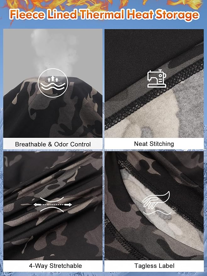 romision Thermal Underwear for Men Long Johns Fleece Lined Hunting Gear Bottom Top Set Base Layer for Cold Weather Gift