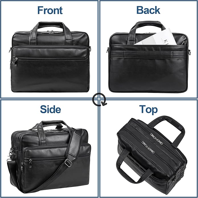 seyfocnia Leather Laptop Bag, Men's 15.6 Inche 17.3 Inche Messenger Briefcase Business Satchel Computer Handbag Shoulder Bag