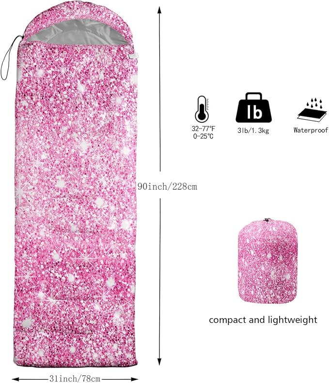 Sleeping Bags for Adults Kids,Backpacking Camping Sleeping Bag for Girls Boys Lightweight Waterproof Cold/Warm Weather Sleeping Bag for All Season