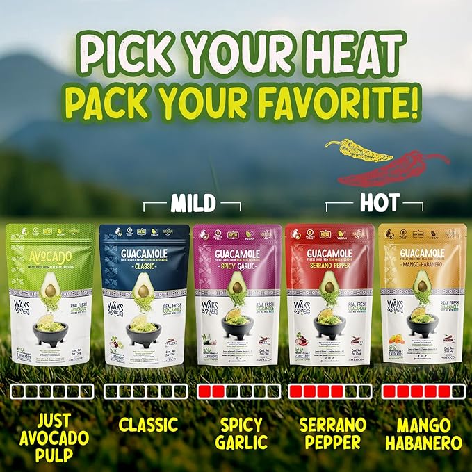 WAKS & SNACKS Freeze Dried Guacamole Classic |100% Fresh Hass Avocados, Perfect for Tortilla Chips | Energizes Camping & Hiking Meals | Vegan, Gluten-Free Guac Dip for Snacks | 2 Avocados | 2 oz, 1-Pack