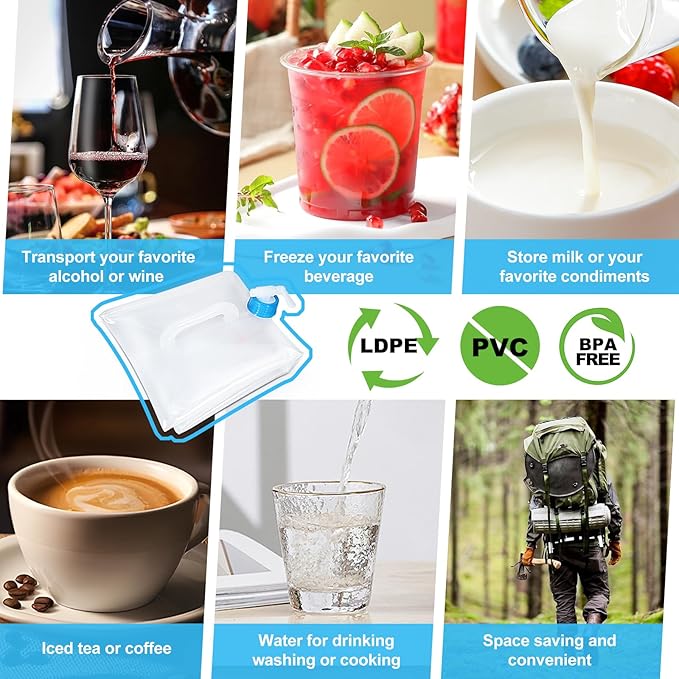 2 Pack Collapsible Water Container with Spigot, Foldable Cube Water Jugs Portable Water Storage for Outdoors Camping Hiking Disaster Preparedness & Survival Gear 1.4/2.6/4/5.3 Gallon