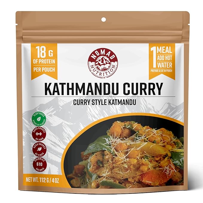 Nomad Nutrition Kathmandu Curry | Instant Freeze Dried Backpacking & Camping Food | Plant-Based, Non-GMO Hiking Meals with High-Energy, Vegan, Gluten-Free | 112g - 1 Pack