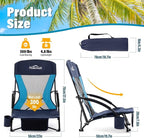 Homcosan Portable Low Folding Beach Chairs Set of 2 - Lightweight Camping Chairs for Adults with Cup Holder & Storage Pockets, Carry Bag Included (Navy & Blue)
