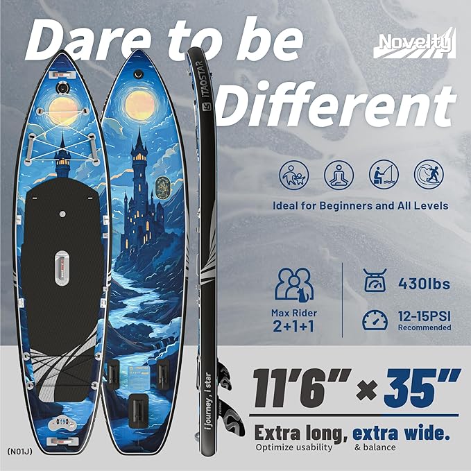 Novelty 11'6" x 35" Inflatable Stand Up Paddle Board with Seat- Stable SUP Board for Adults - Portable Paddleboard for Yoga, Surfing, Fishing - Includes Full Accessories Kit