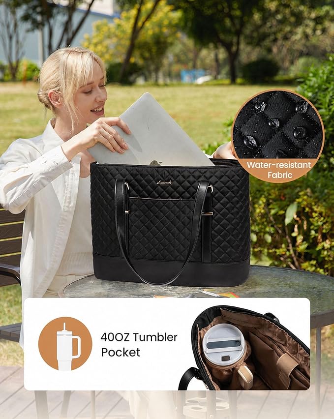 LOVEVOOK Laptop Bag for Women, 15.6 Inch Work Tote Computer Bag With Large Cup Holder, Lightweight Large Laptop Briefcase for Travel, Bussiness, Teacher
