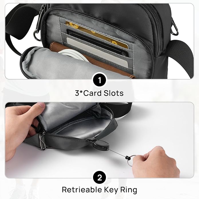 VADOO Sling Bag for Men Women, Anti Theft Crossbody Shoulder Bag with Zipper Lock, RFID Blocking & Waterproof for Travel