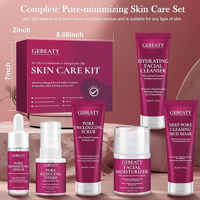 Women Teens Skin Care Set, 6 PCS Skincare Set for Acne Prone & Enlarged Pore Skin W/ Korean Salicylic Acid ,Anti-Allergy ,Deep Clean, Hydrating, Calming, Unclog & Minimize Pores for All Skin Types