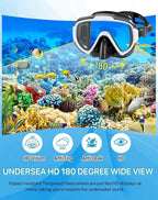 Snorkeling Gear for Adults Men Women,4 in 1 Snorkel Set with Panoramic View Diving Mask Anti-Fog Anti-Leak,Dry Top Snorkel,Fins and Travel Bag for Swimming,Snorkeling and Travel Diving