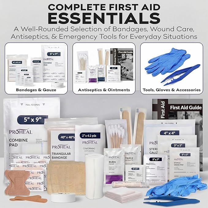 OSHA Compliant First Aid Kit - 10 Person, Type III, ANSI Class A, 111 Pieces Emergency Kit for Business, Office, Home, Vehicle, Truck, Car & Construction Site - Latex Free, Wall Mountable | ProHeal