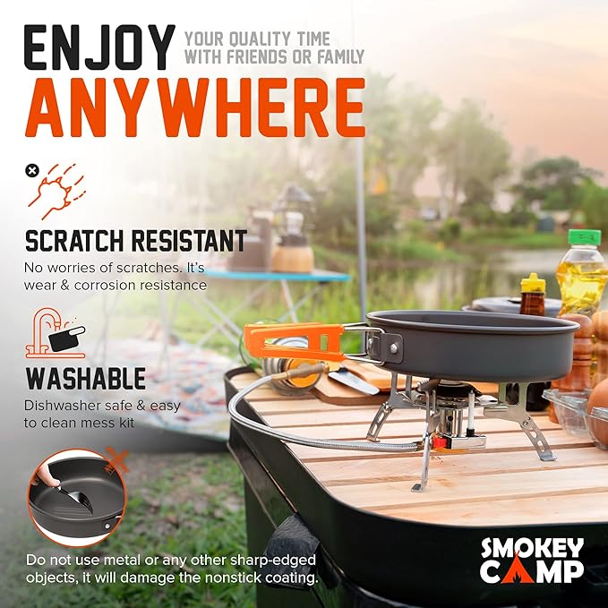 Camping Cookware Mess Kit Set with Stove - Backpacking Camping Pots and Pans Set, All in One Non-Stick Camping Cooking Set, Portable Stove, Hiking, Picnic, Outdoor & Camping Cookware Set