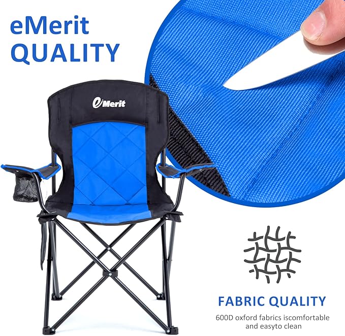 EMERIT 2 Pack Oversized Padded Camping Chair, 350LB Heavy Duty Quad Fold Chair with Arms, Collapsible Outdoor Chairs with Lumbar Back & Cup Holder