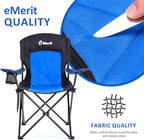 EMERIT 2 Pack Oversized Padded Camping Chair, 350LB Heavy Duty Quad Fold Chair with Arms, Collapsible Outdoor Chairs with Lumbar Back & Cup Holder