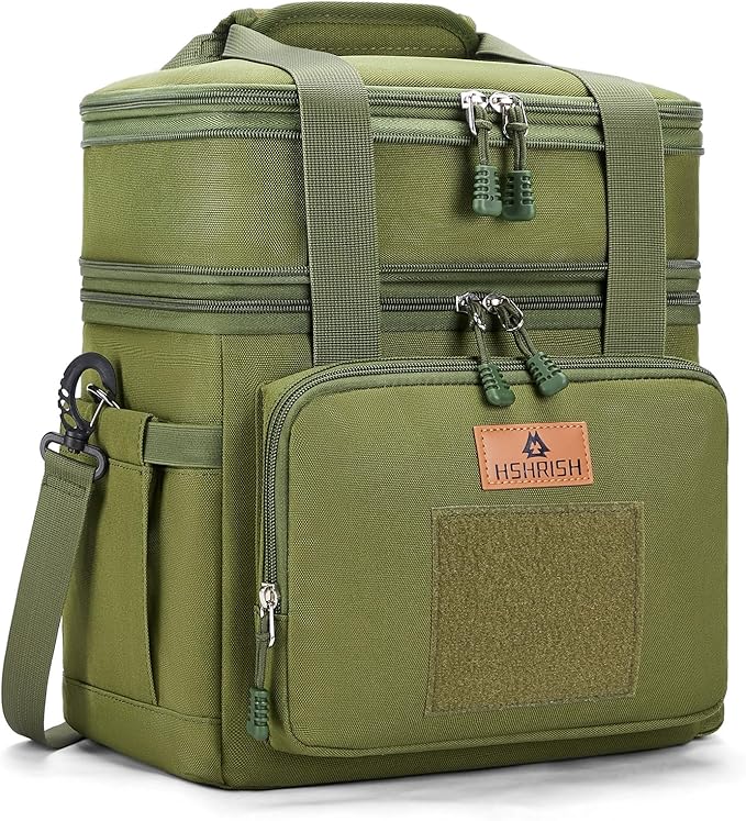 HSHRISH XLarge Expandable Tactical Lunch Box for Adults, Insulated Heavy Duty Lunch Pail, Leakproof Lunch Cooler for Men Work Outdoor Picnic Road Trip Camping, 36 Cans/22 L, Army Green